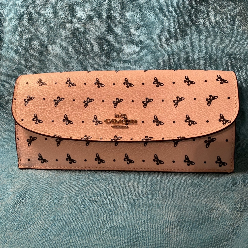 Coach soft, snap wallet with heart key charm
